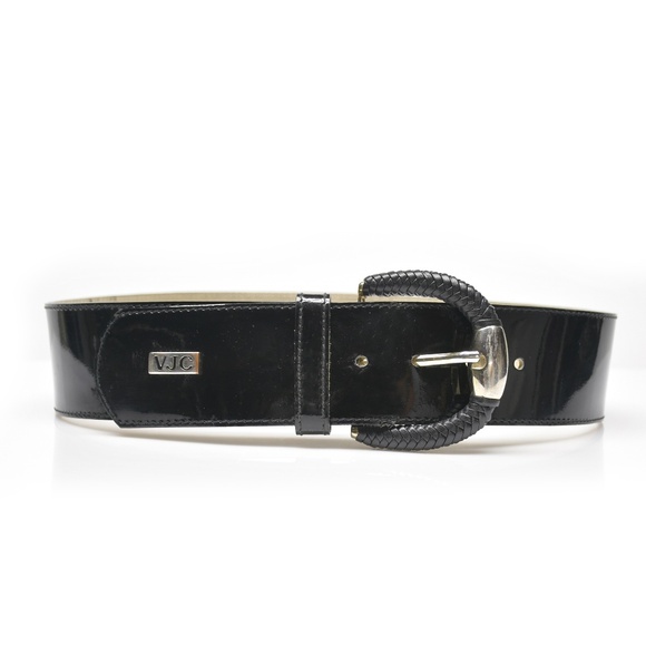 VERSACE JEANS COUTURE • VJC • 2" Black Patent Leather Belt 85/34 - Picture 1 of 7